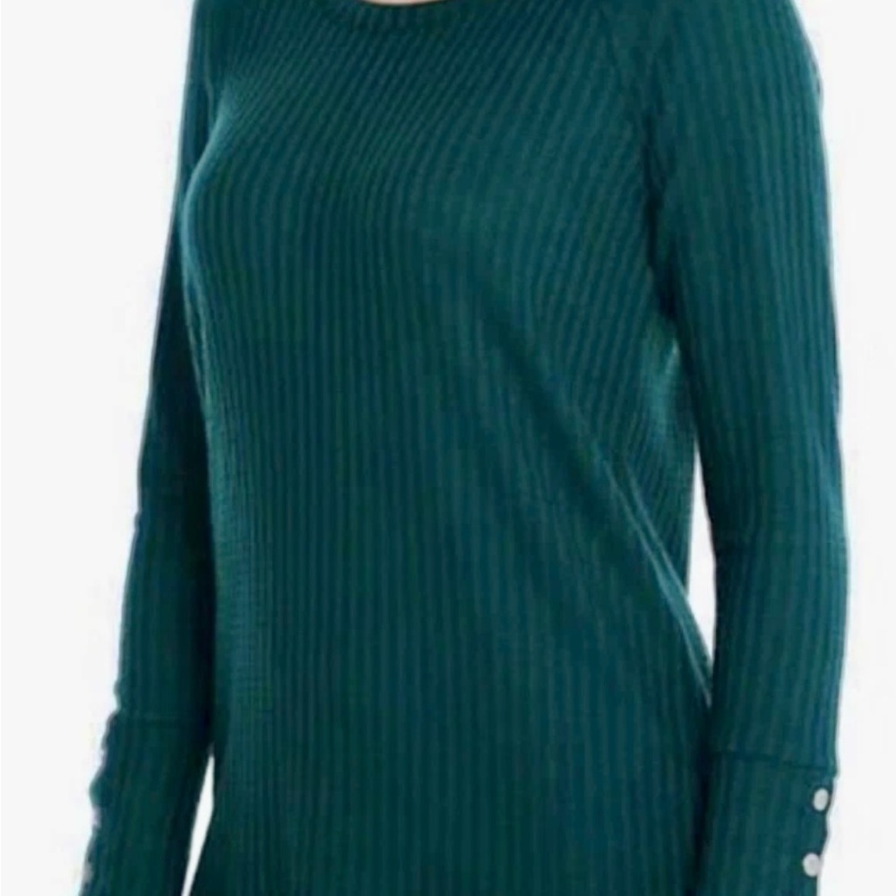Like New Chaser Waffle Thermal Top XL Teal Green Women Button Sleeves Curved Hem